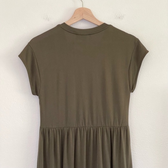 Anthropologie COA Sierra Knit Midi Cap Sleeve Tiered Dress Olive Green XS/S - Picture 6 of 10